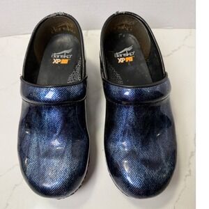 Dansko XP 2.0 Women Blue Denim Patent Leather Clogs Professional Shoes Size 37